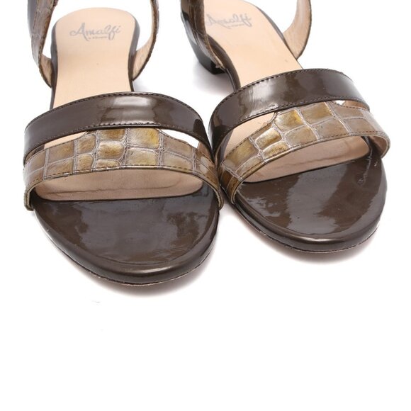 Amalfi by Rangoni Patent Leather Flat Sandals Reptile Print Brown Summer Italy - Picture 9 of 12